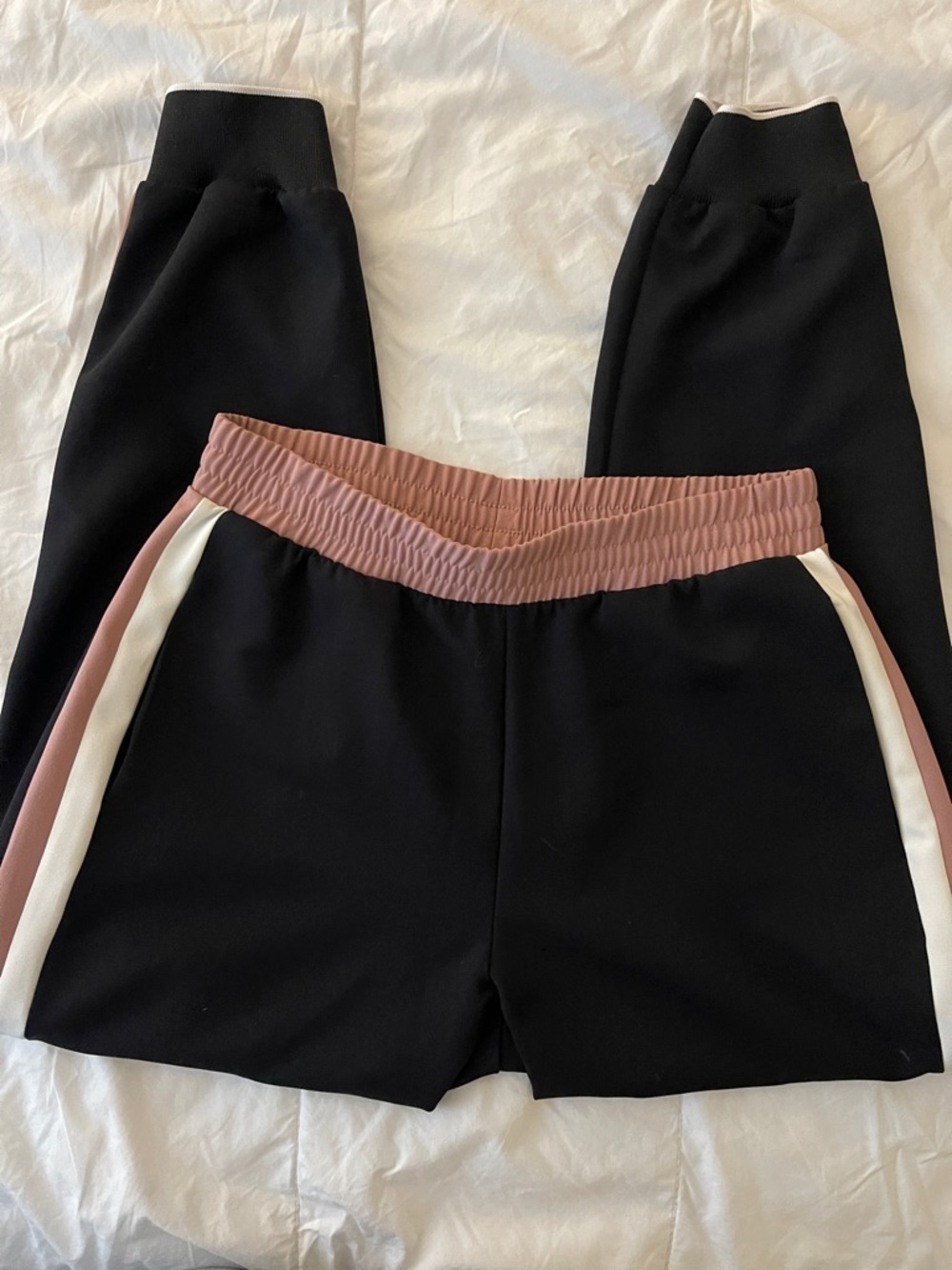 Zara Black Sweatpants with Dusty Pink Waistband and White Side Stripe